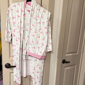 Pink Flamingo Print Women's Pajama Three piece set